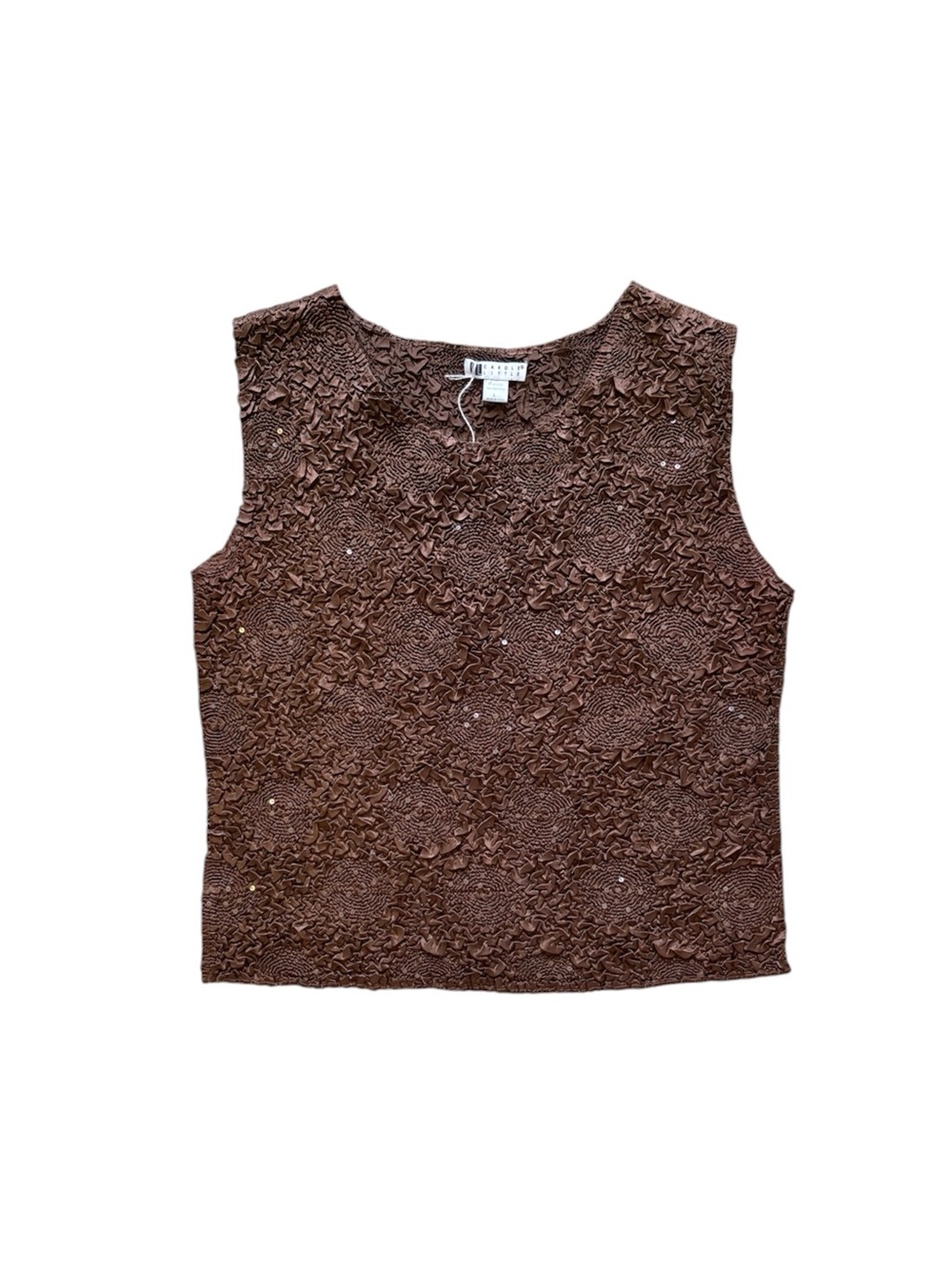 Vintage Y2K Textured Crinkle Tank Brown Sequin Whimsygoth Fairy XL